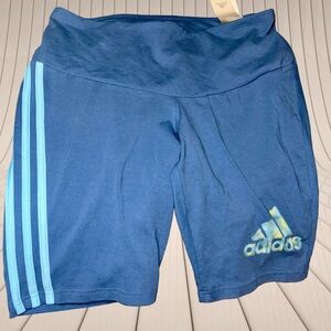Adidas Women's Size 1X Blue Athletic Biker Shorts w/ Stripes & Tie-Dye Logo
